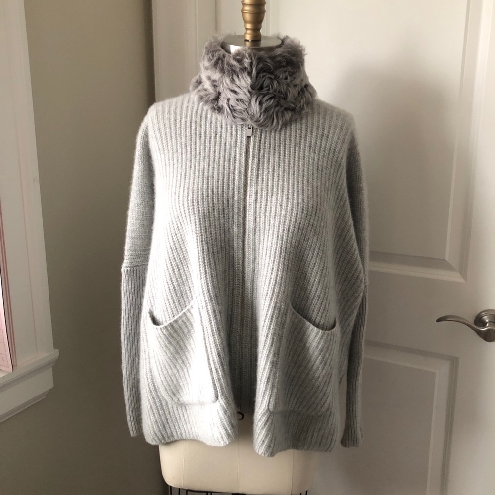 Club Monaco Recera Grey Fur Cashmere Cardigan